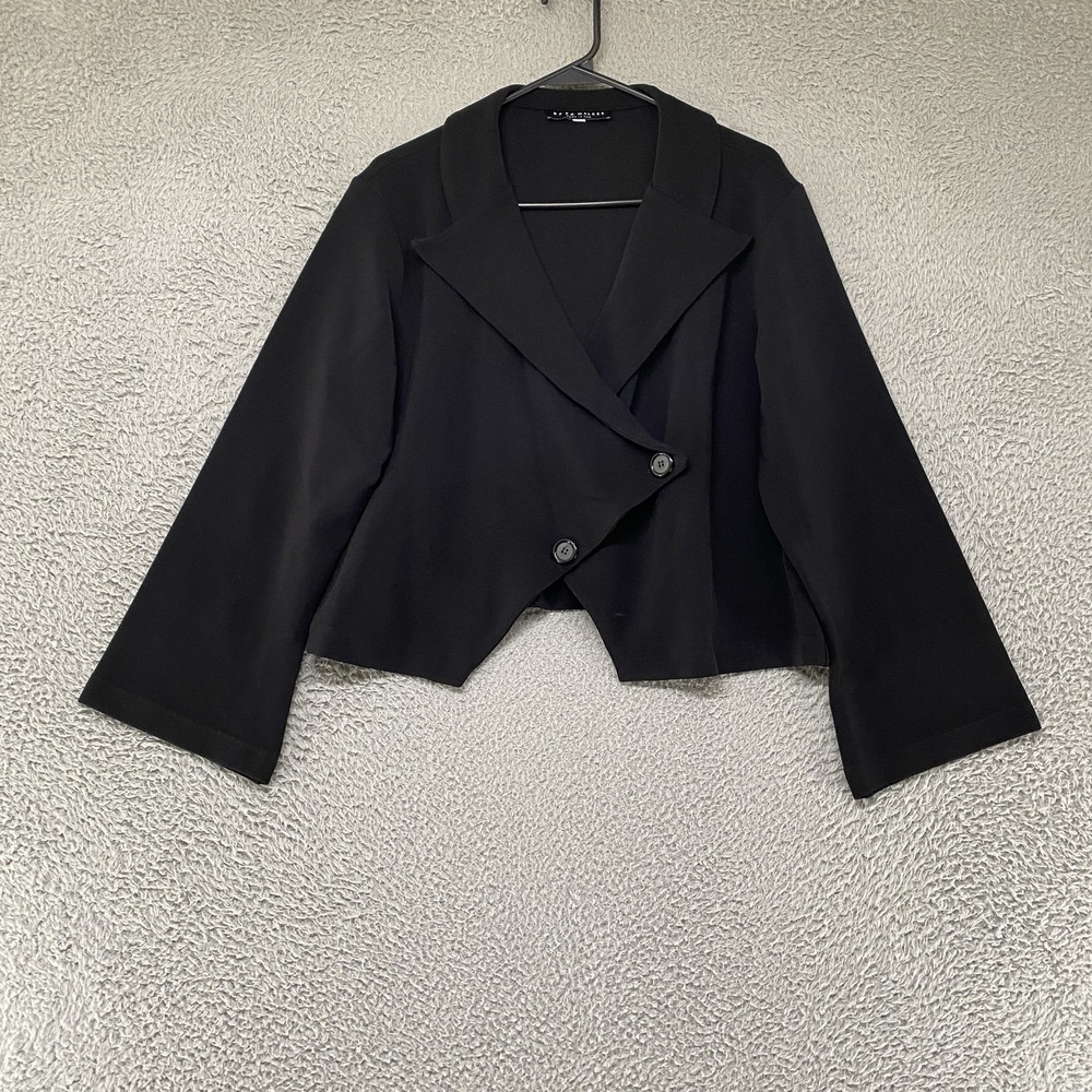 Bryn Walker Crop Blazer Jacket Womens Small Black Lagenlook Artsy Asymmetrical
